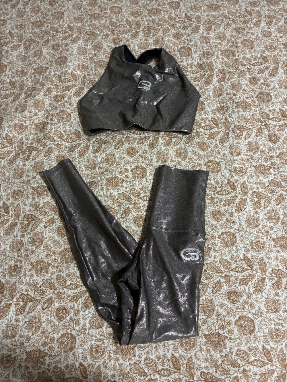 Shiny Charcoal Active Crop Top & Leggings Set